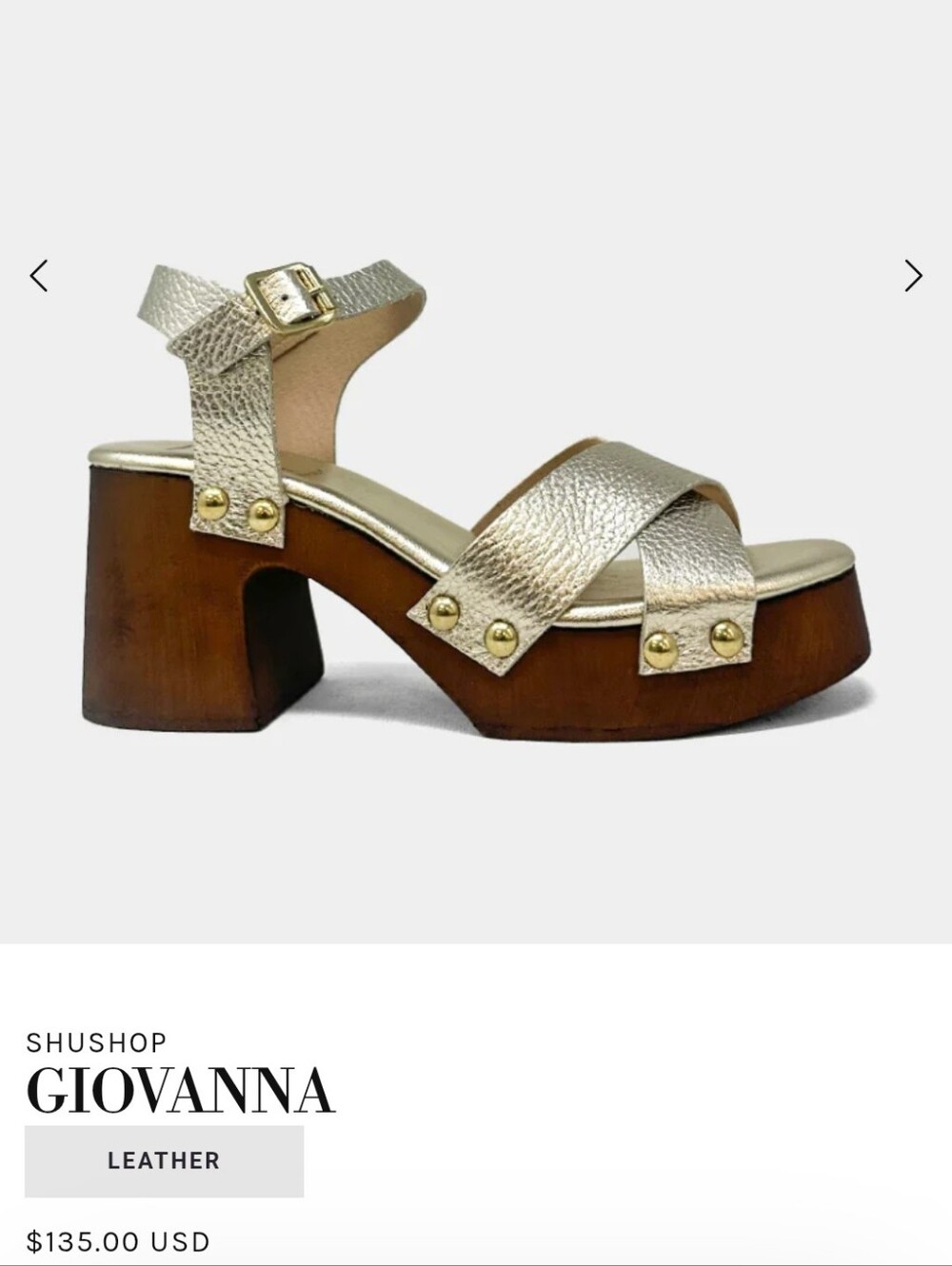 ShuShop Giovanna Platinum/Gold Leather Strappy Platform Sandal Sz 10